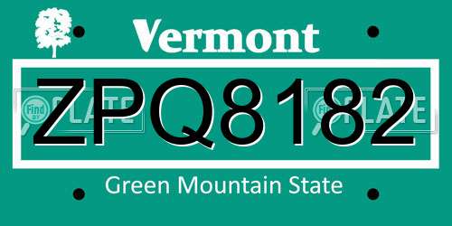 ZPQ8182 Vermont License Plate