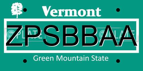 ZPSBBAA Vermont License Plate