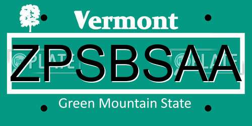 ZPSBSAA Vermont License Plate