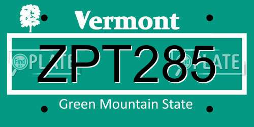ZPT285 Vermont License Plate
