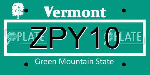 ZPY10 Vermont License Plate