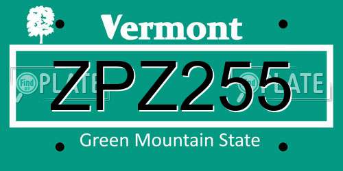 ZPZ255 Vermont License Plate