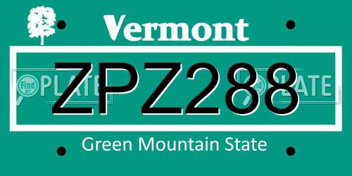 ZPZ288 Vermont License Plate