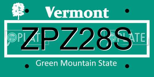 ZPZ28S Vermont License Plate