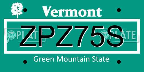 ZPZ75S Vermont License Plate