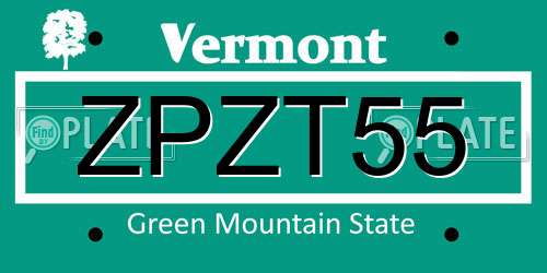 ZPZT55 Vermont License Plate