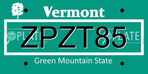 ZPZT85 Vermont License Plate