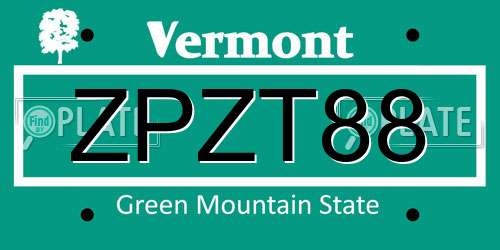 ZPZT88 Vermont License Plate