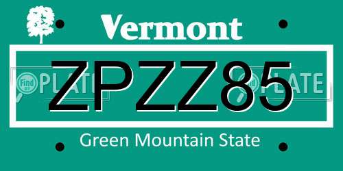 ZPZZ85 Vermont License Plate