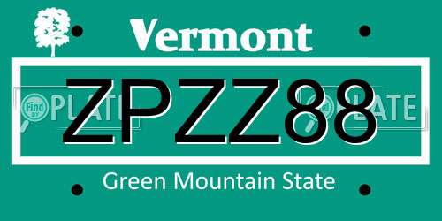ZPZZ88 Vermont License Plate