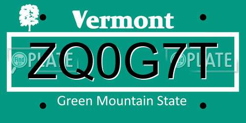 ZQ0G7T Vermont License Plate