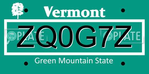 ZQ0G7Z Vermont License Plate