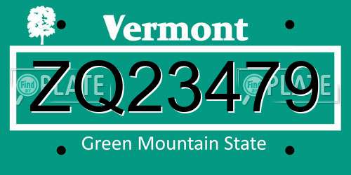 ZQ23479 Vermont License Plate