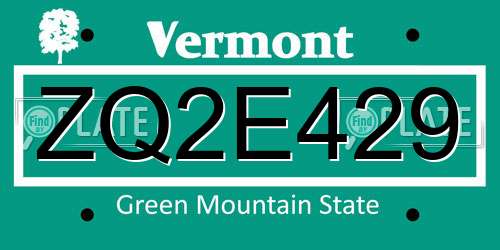 ZQ2E429 Vermont License Plate