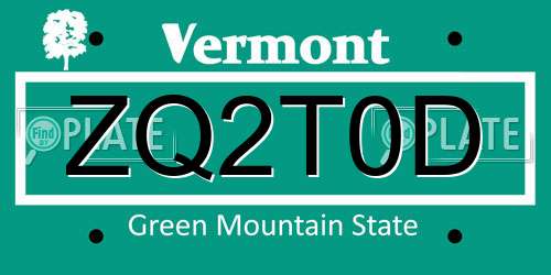 ZQ2T0D Vermont License Plate