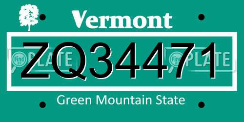 ZQ34471 Vermont License Plate