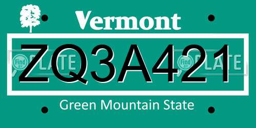 ZQ3A421 Vermont License Plate