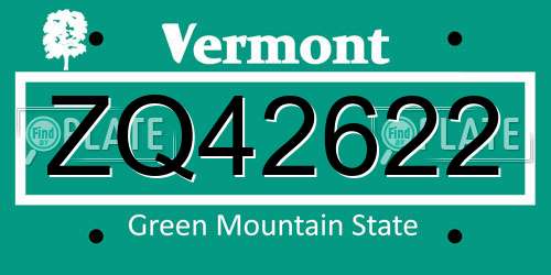 ZQ42622 Vermont License Plate