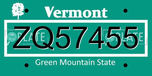 ZQ57455 Vermont License Plate