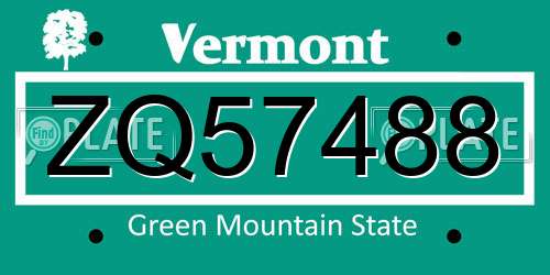 ZQ57488 Vermont License Plate