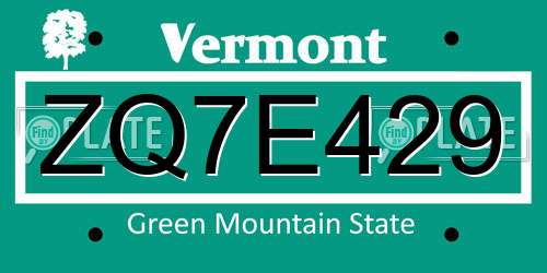 ZQ7E429 Vermont License Plate