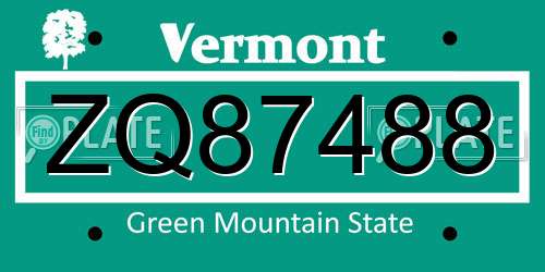 ZQ87488 Vermont License Plate