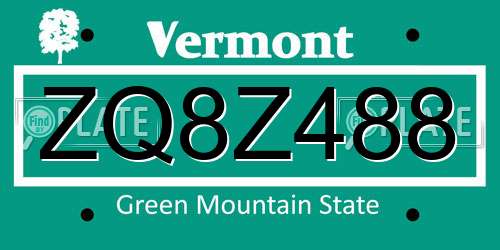 ZQ8Z488 Vermont License Plate