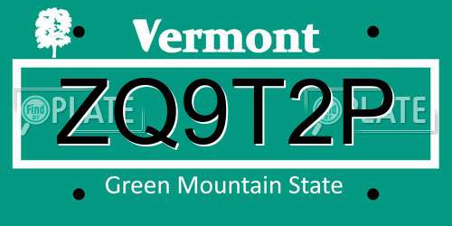 ZQ9T2P Vermont License Plate