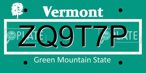 ZQ9T7P Vermont License Plate