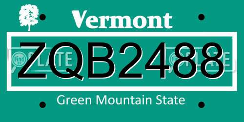 ZQB2488 Vermont License Plate