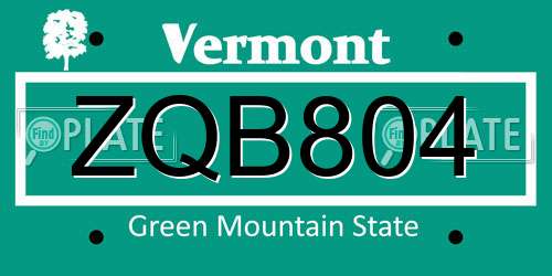 ZQB804 Vermont License Plate