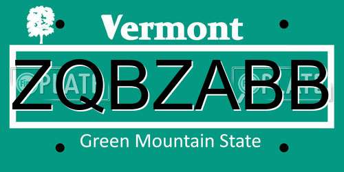 ZQBZABB Vermont License Plate