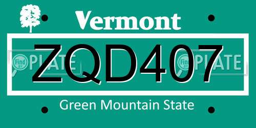 ZQD407 Vermont License Plate