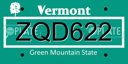 ZQD622 Vermont License Plate