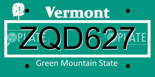 ZQD627 Vermont License Plate