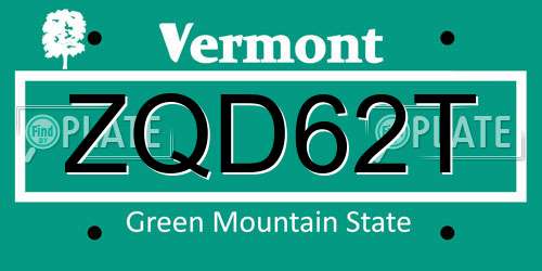 ZQD62T Vermont License Plate