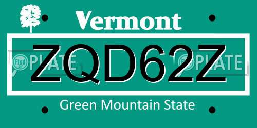 ZQD62Z Vermont License Plate
