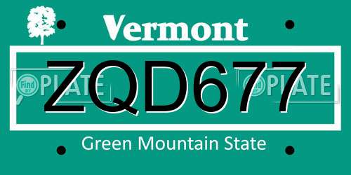 ZQD677 Vermont License Plate