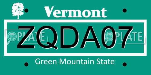 ZQDA07 Vermont License Plate