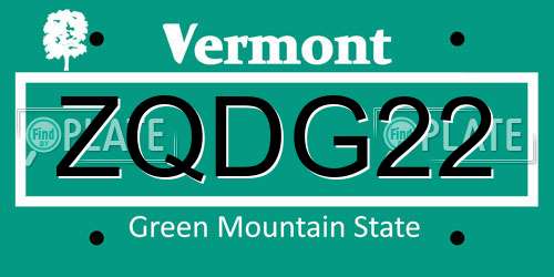 ZQDG22 Vermont License Plate