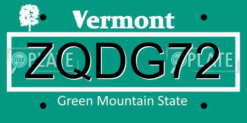 ZQDG72 Vermont License Plate