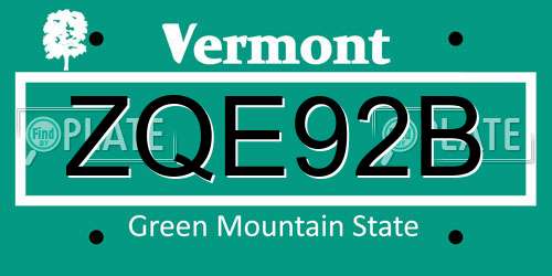 ZQE92B Vermont License Plate