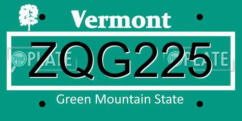 ZQG225 Vermont License Plate