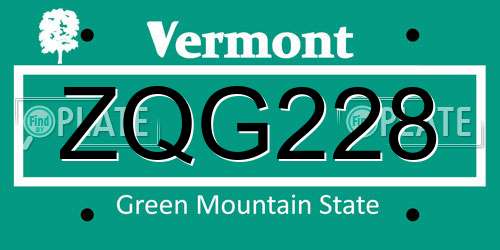 ZQG228 Vermont License Plate