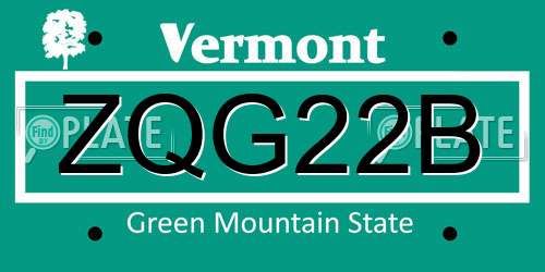 ZQG22B Vermont License Plate