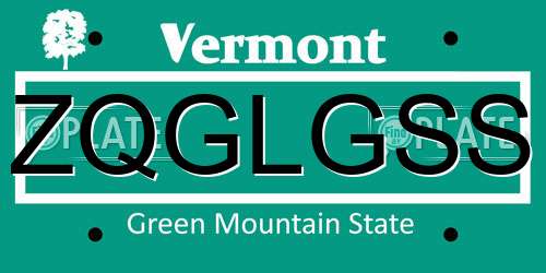 ZQGLGSS Vermont License Plate