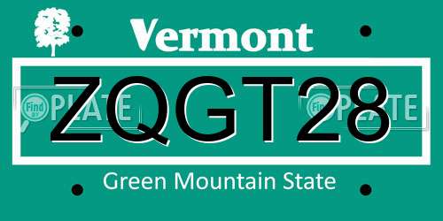 ZQGT28 Vermont License Plate