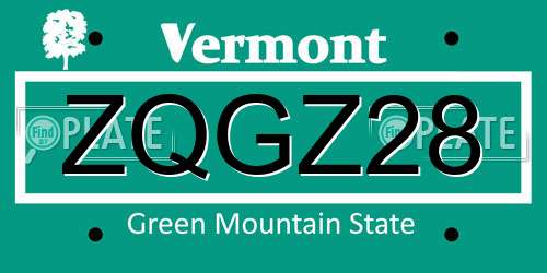 ZQGZ28 Vermont License Plate