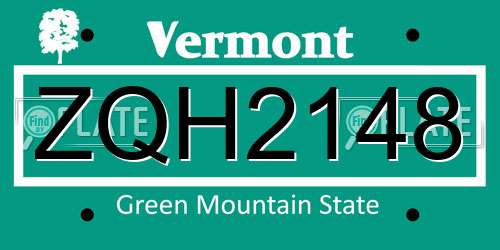ZQH2148 Vermont License Plate