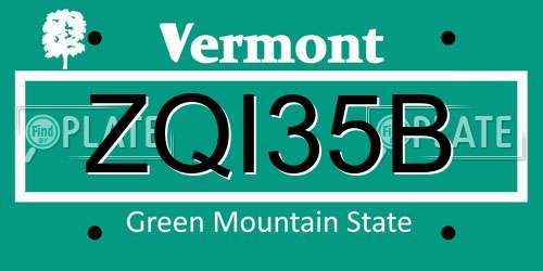 ZQI35B Vermont License Plate